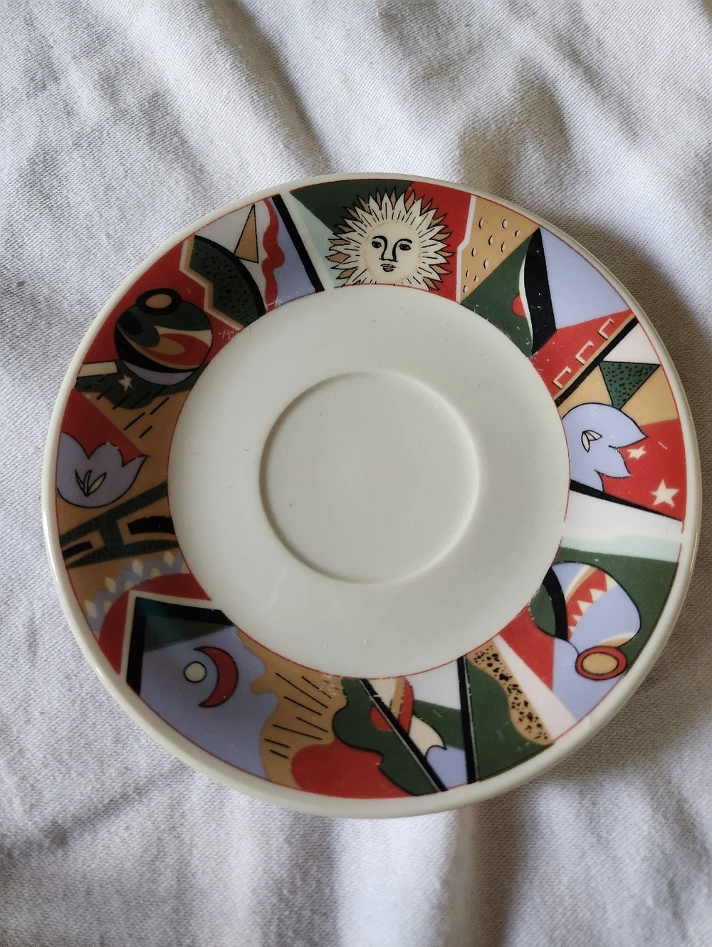 Vintage SUNFLOWER Abstract Espresso Cups Saucer Geometric Sun Print Celestial